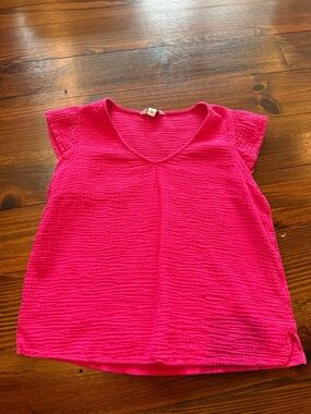 Bright Pink Textured V-Neck Top